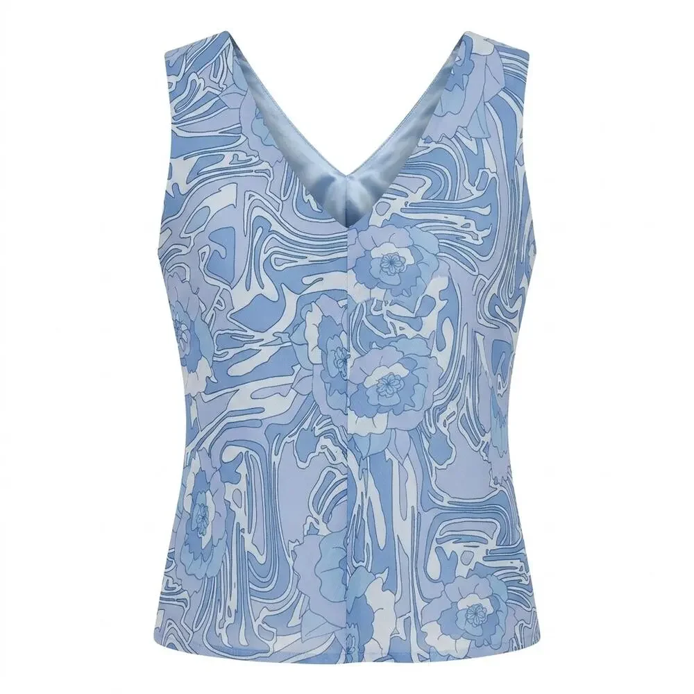 Kenneth Cole New York Blue Abstract V-Neck Tank Top Women Size 10